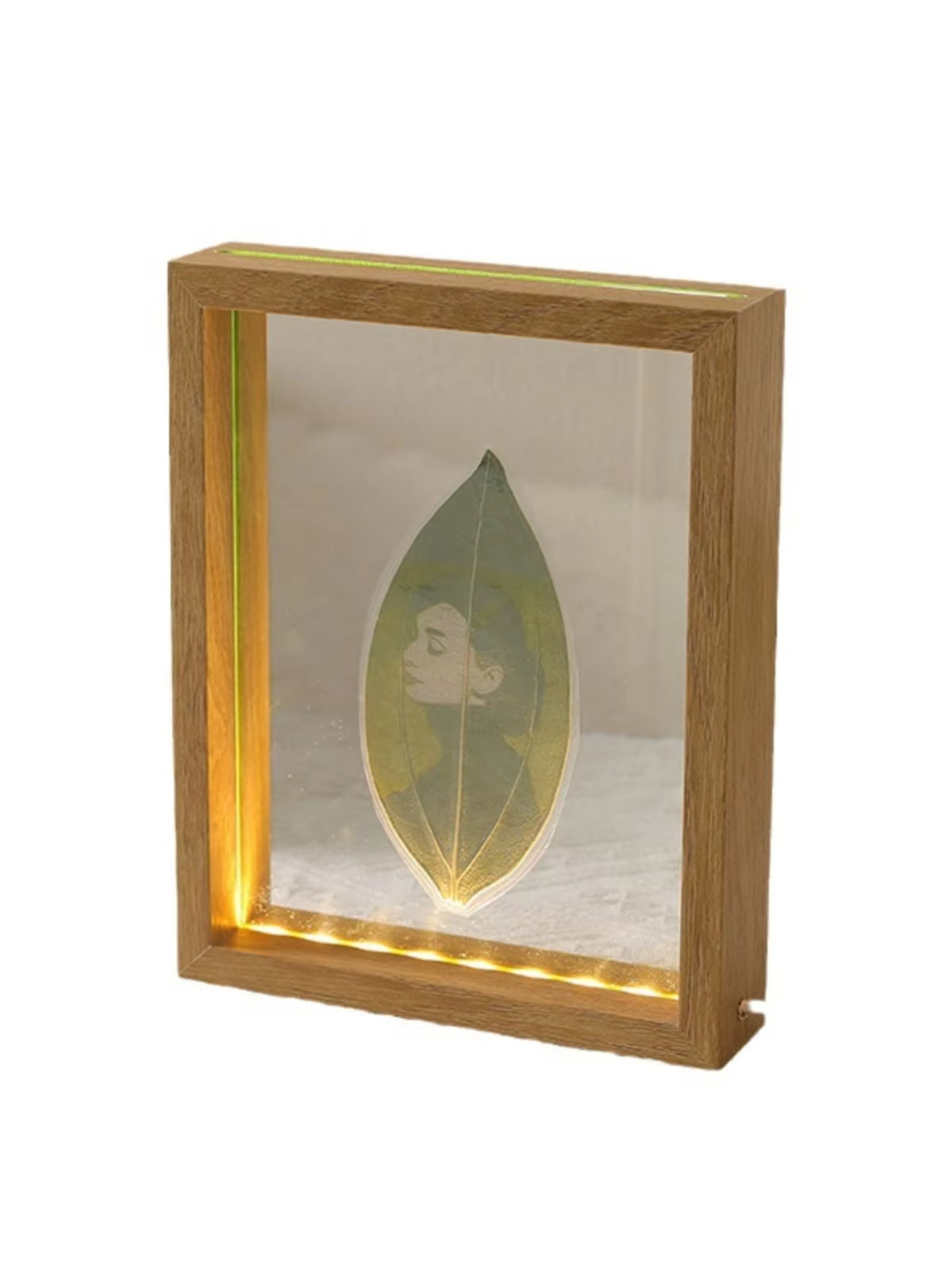 7 inch Birthday Gift Leaf Carving Custom Photo Leaf Carving Gift Luminous Photo Frame with Lights
