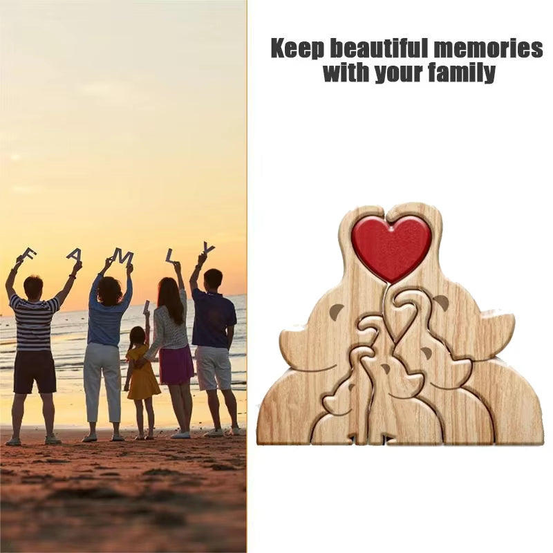 Personalized Wooden Elephant Puzzle Family Wood Animal Sculpture Puzzle