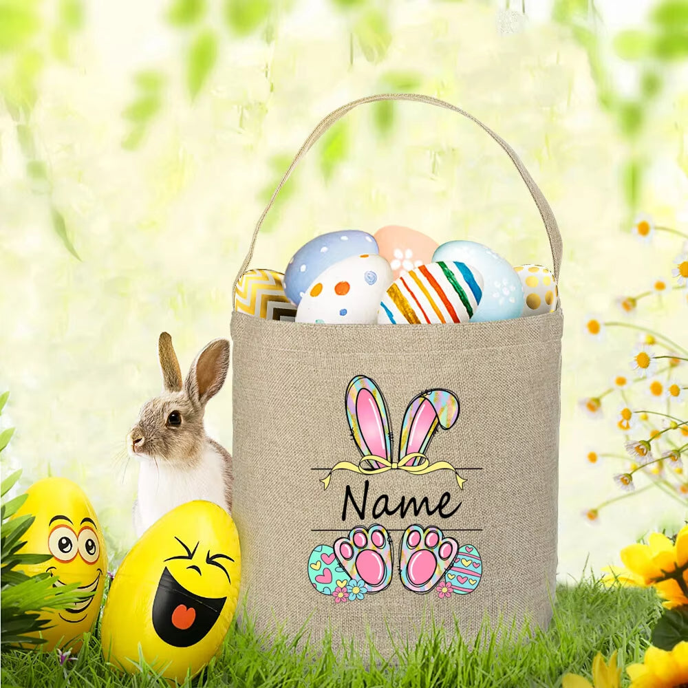 Personalized Easter Basket Bunny Eggs with Name Tote Bags Custom Candy Bucket