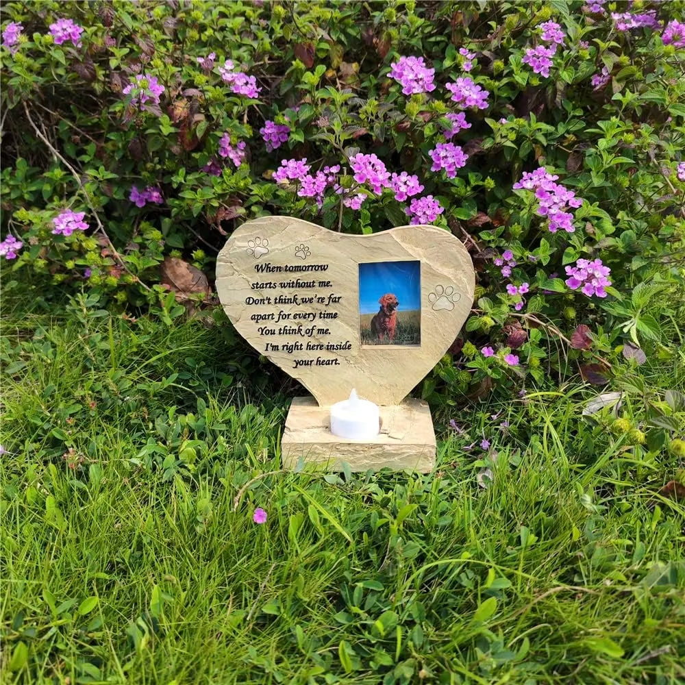 Pet Dog Memorial Stones with Photo Frame and Candle Holder