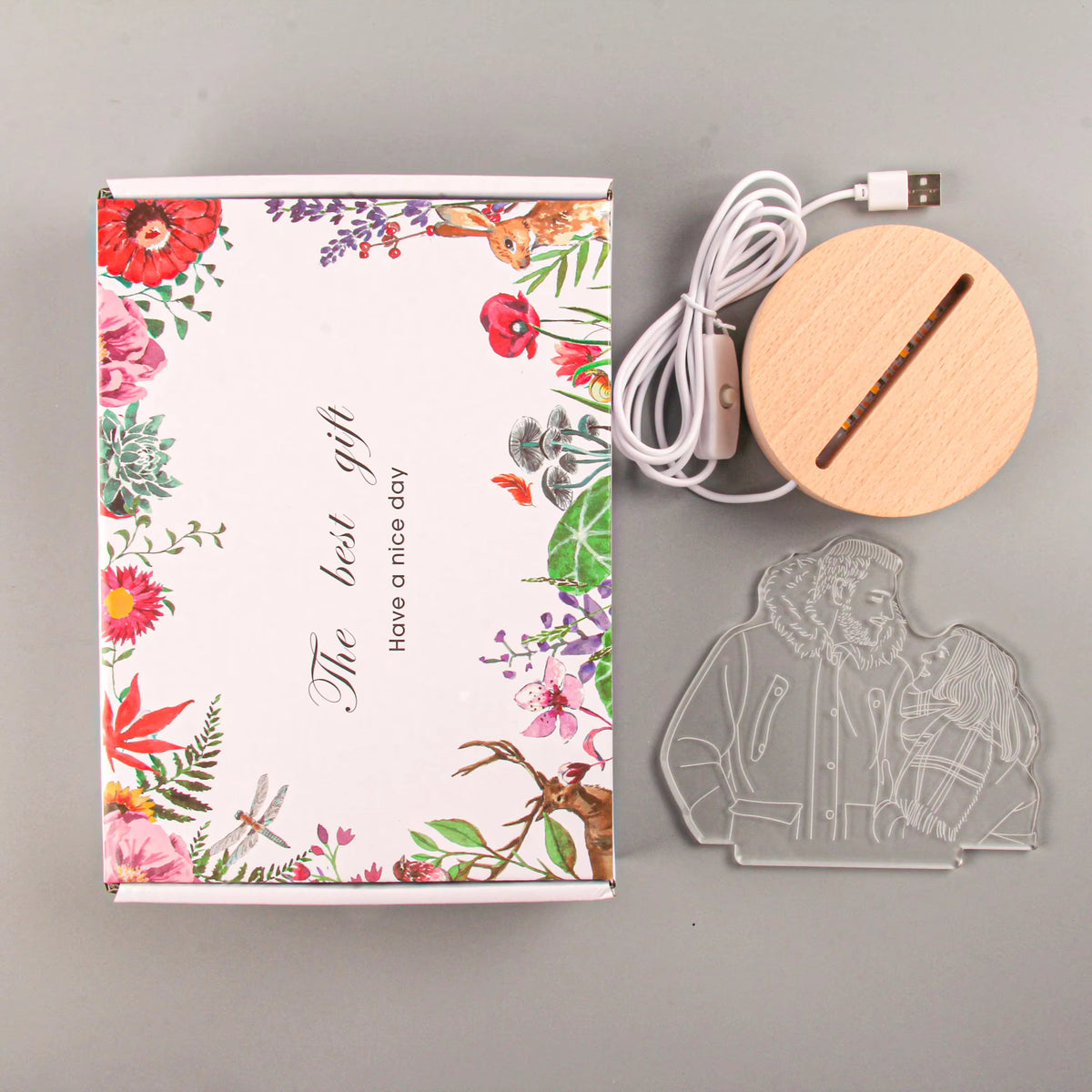 Personalized 3D Night Light USB Wooden Base DIY Acrylic Lamp