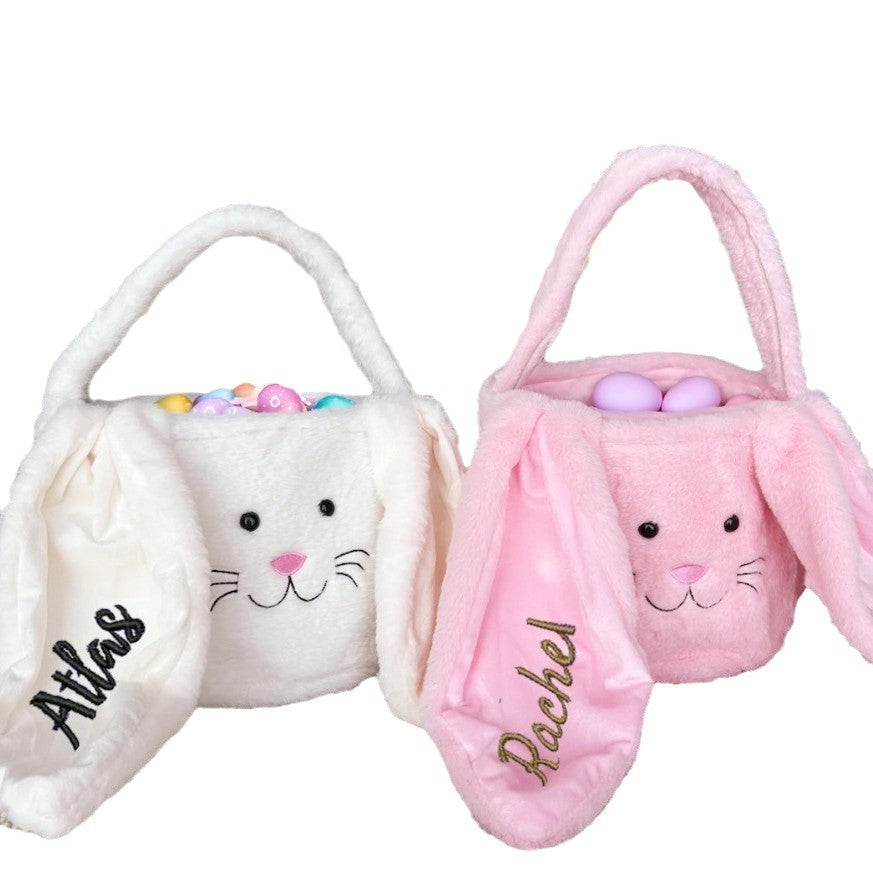 Custom Cute Furry Easter Bunny Basket with Glitter Name