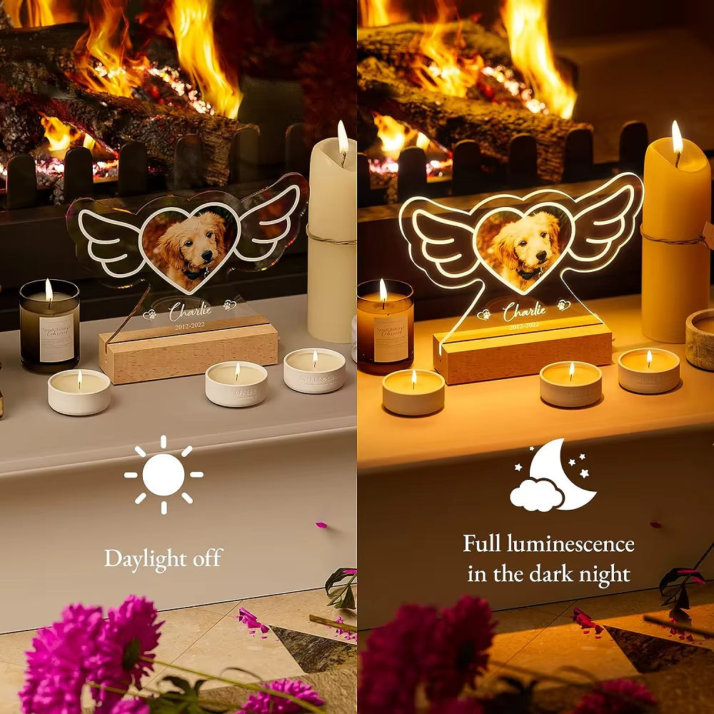 Customized Dog Cat Memorial Photo Frame Pet Sympathy Gifts LED Night Light