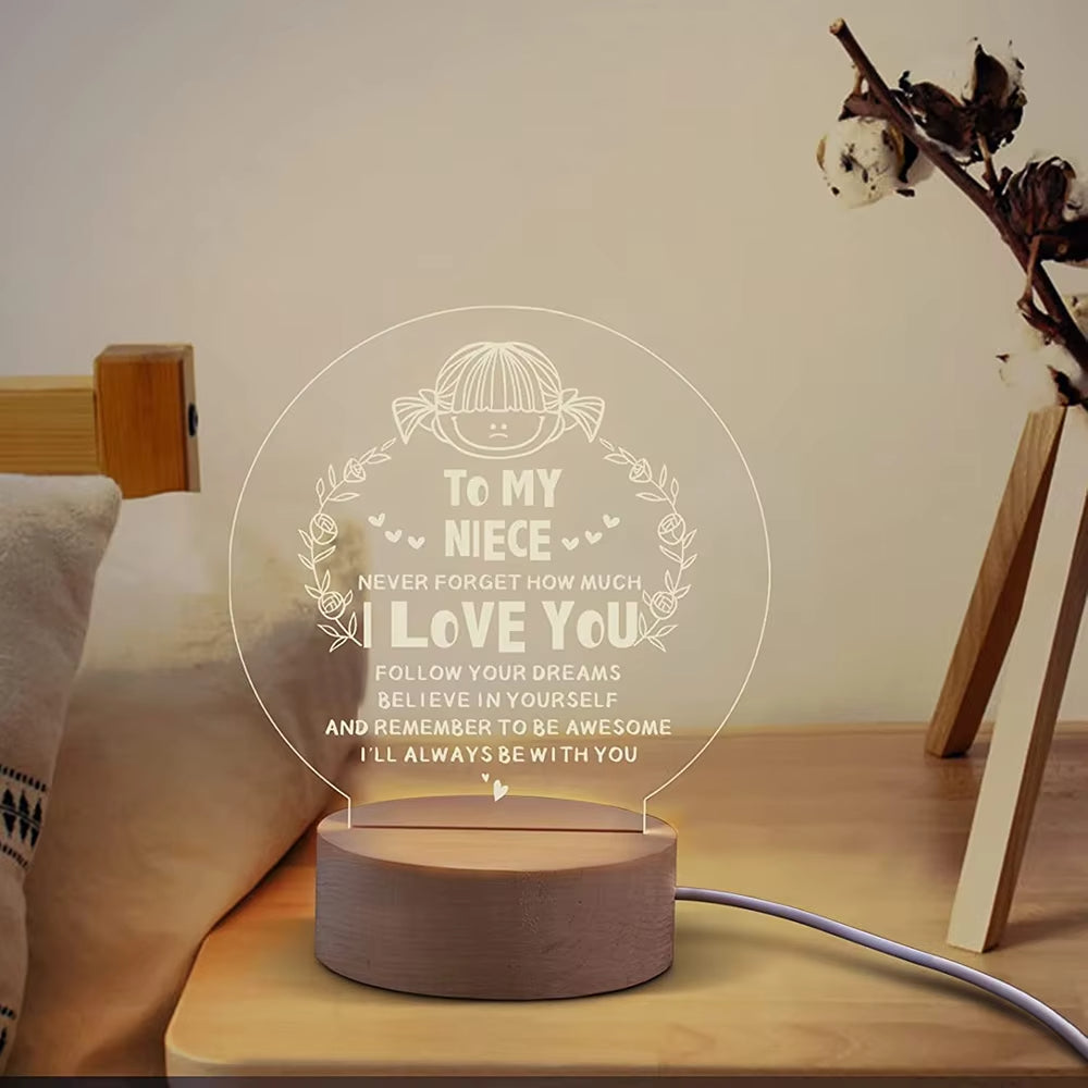 3D Night Light USB Wooden Base Decoration Maison Acrylic LED Lamp