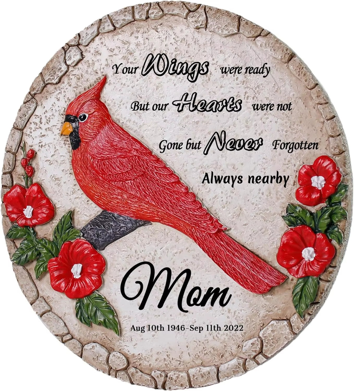 Personalized Human Memorial Garden Stone with Cardinal Statue