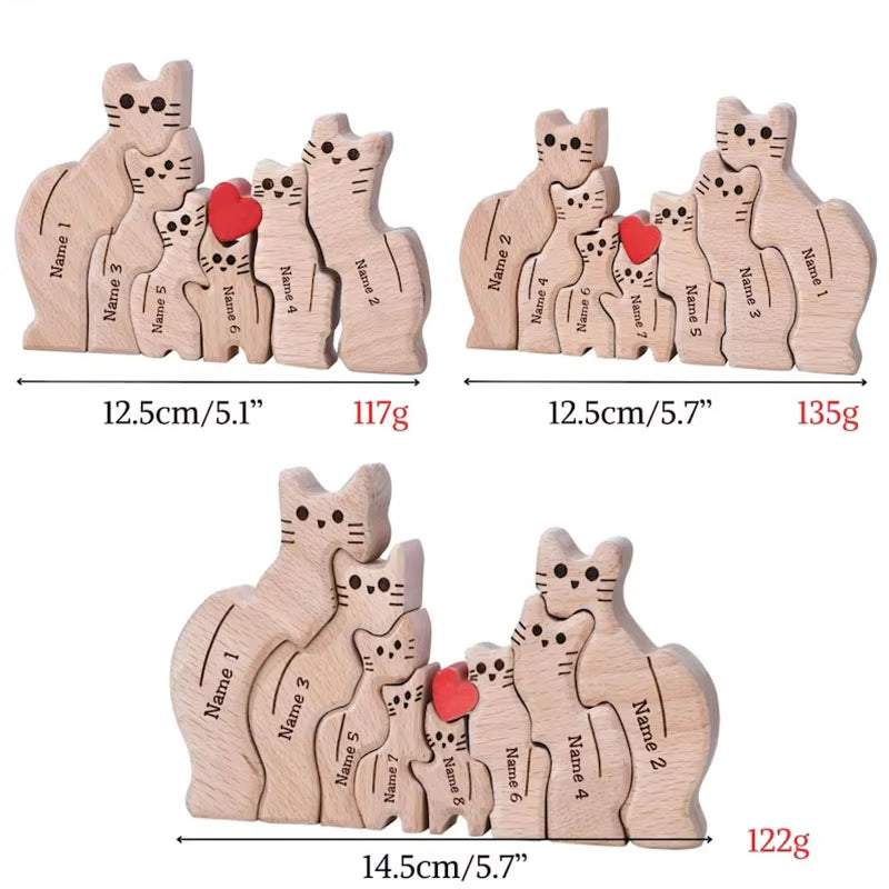 Wooden Cat Family Puzzle Animal Family Decor for New Mom Gift