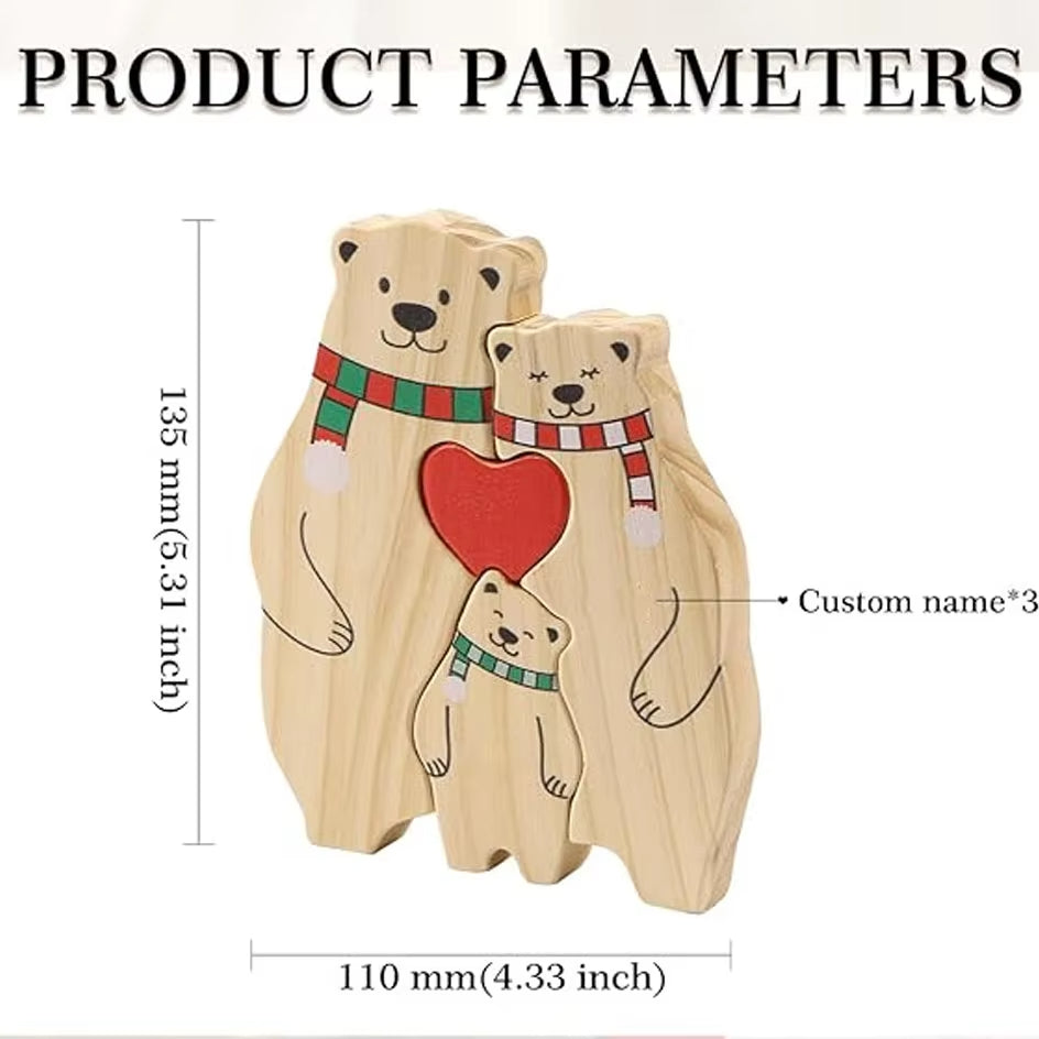 New Personalized Wooden Bear Custom Family Name Puzzle Sculpture