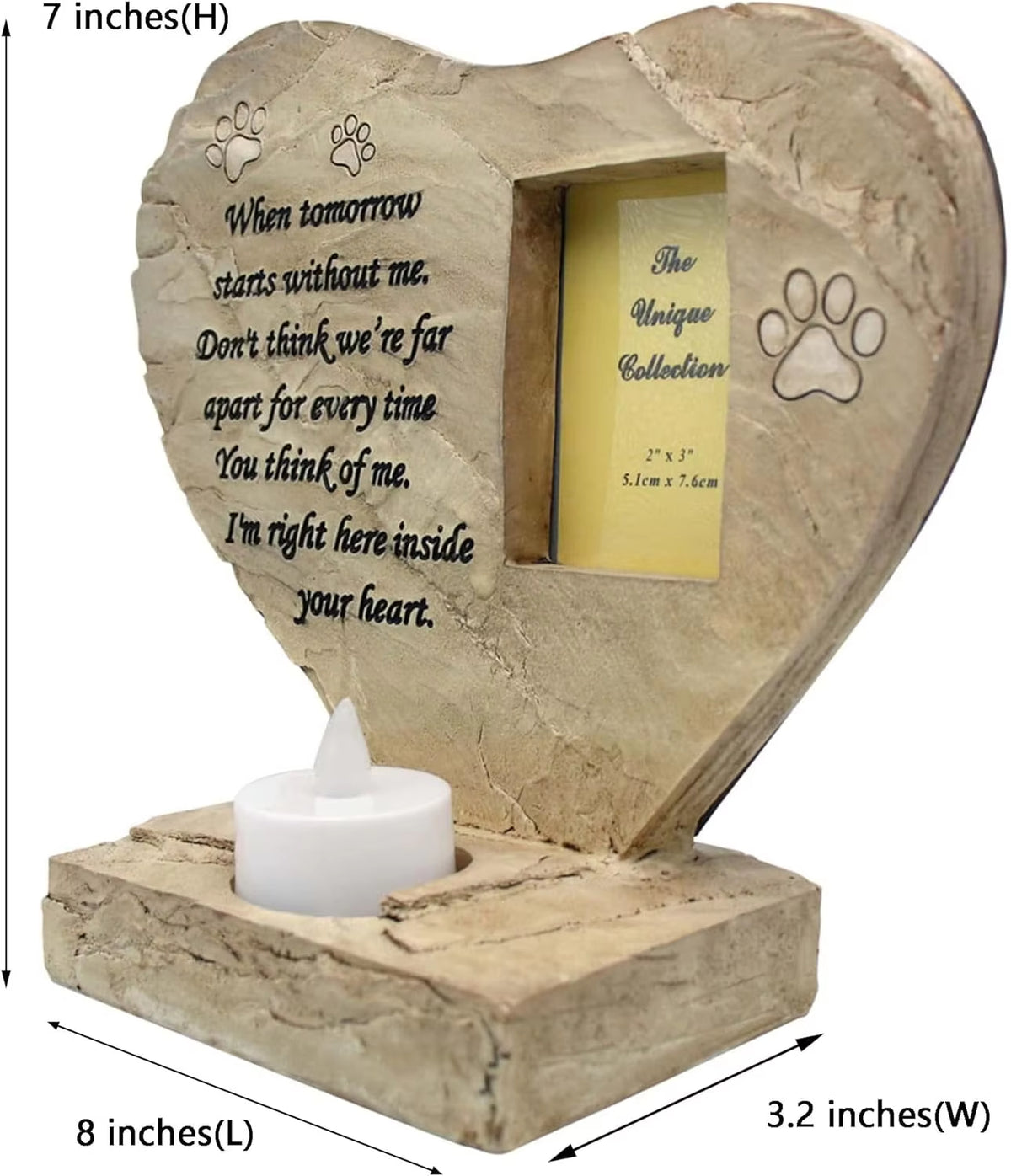 Pet Dog Memorial Stones with Photo Frame and Candle Holder