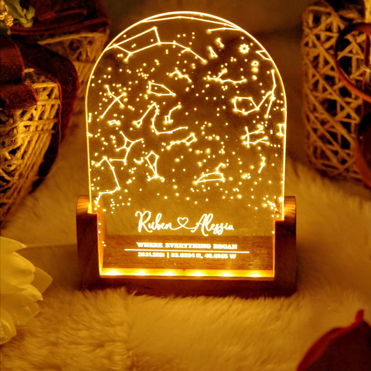 Personalized Constellation Chart Lamp Customized Bedroom NightLight for Couples