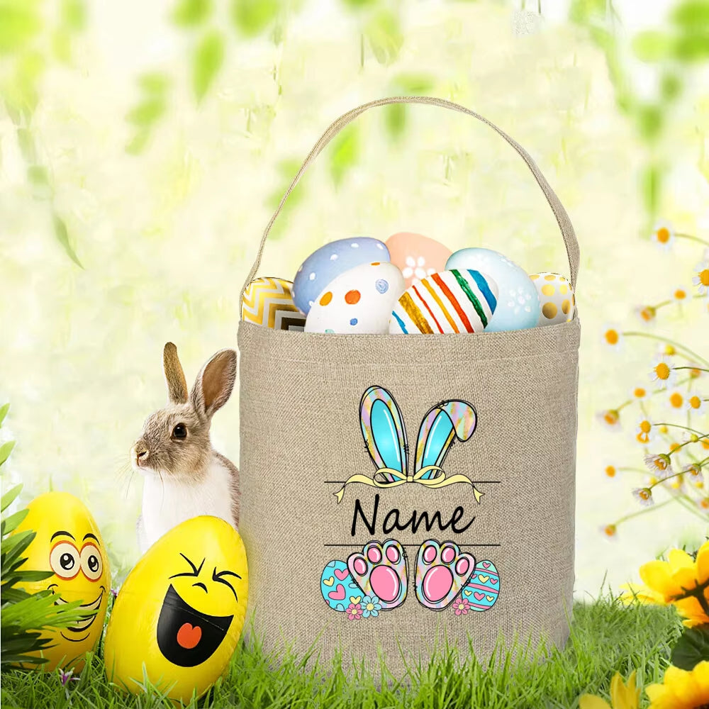 Personalized Easter Basket Bunny Eggs with Name Tote Bags Custom Candy Bucket