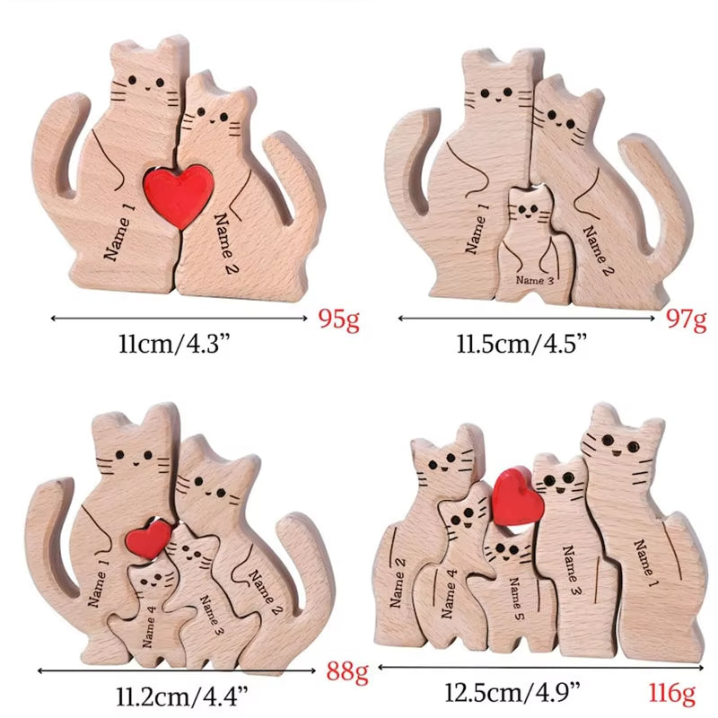 Wooden Cat Family Puzzle Animal Family Decor for New Mom Gift