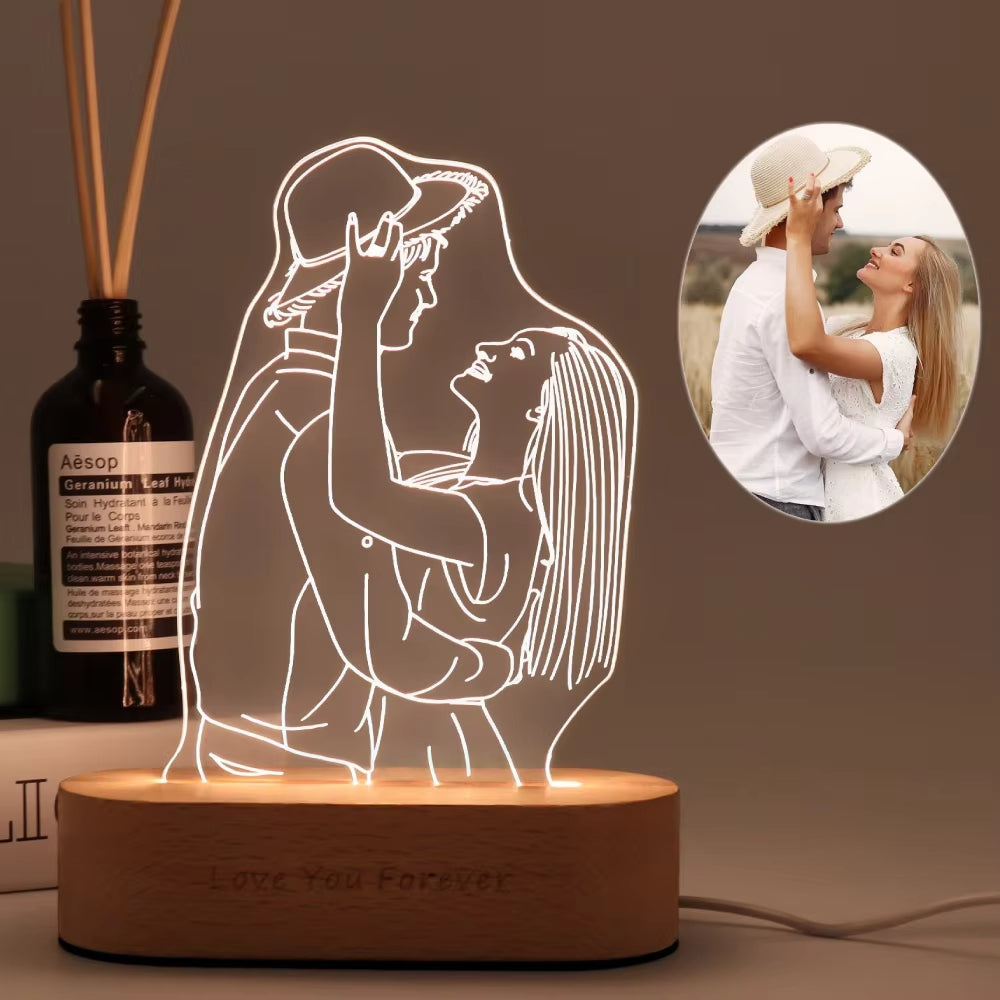 Personalized Gift Photo 3D Lamp Customized Wedding Anniversary Valentines Day Gift