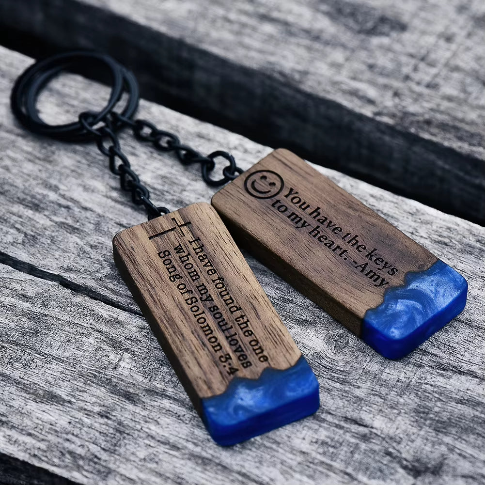 Custom Resin Wood Keychain Fashion Personlized Gift for Couple Car Key Ring Key Chain