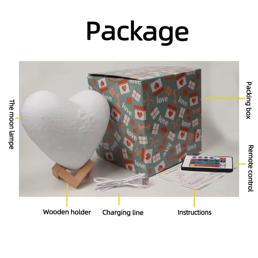 Customized Moon Lamp with Photo Text Heart Shape 3D Printed Moon Night Light