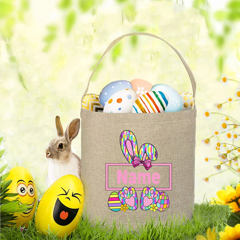 Personalized Easter Basket Bunny Eggs with Name Tote Bags Custom Candy Bucket