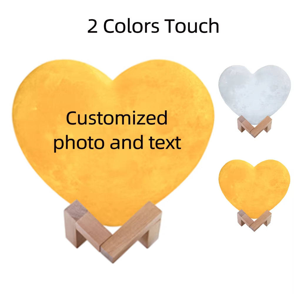 Customized Moon Lamp with Photo Text Heart Shape 3D Printed Moon Night Light