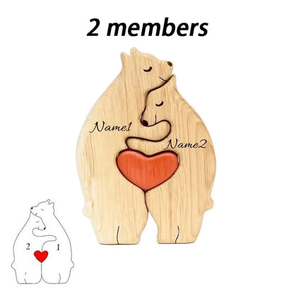 Art Wooden Bear Family Puzzle Personalized Name Custom Home Decor Thanksgiving