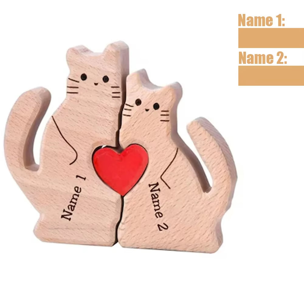 Wooden Cat Family Puzzle Animal Family Decor for New Mom Gift