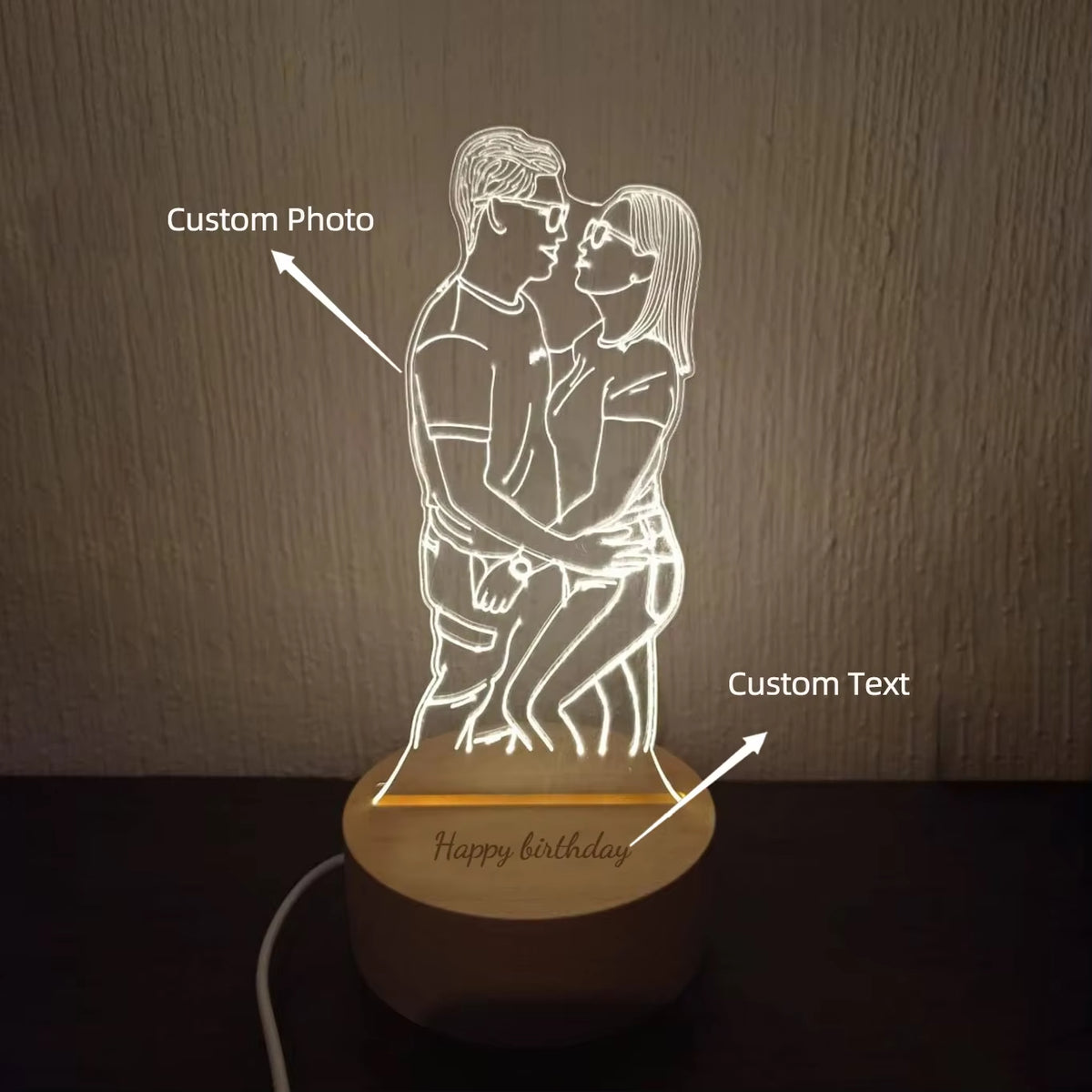 Personalized 3D Night Light USB Wooden Base DIY Acrylic Lamp