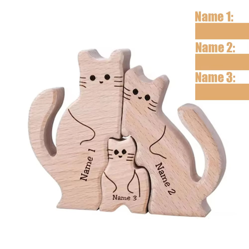 Wooden Cat Family Puzzle Animal Family Decor for New Mom Gift