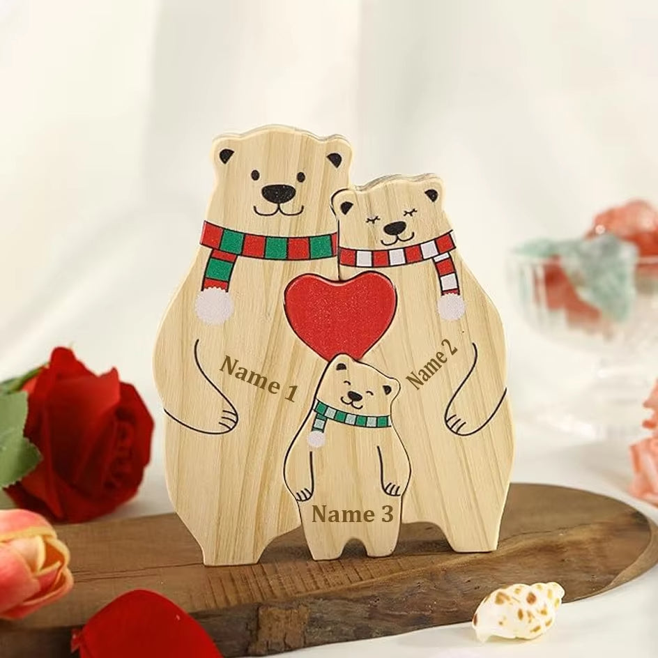 New Personalized Wooden Bear Custom Family Name Puzzle Sculpture