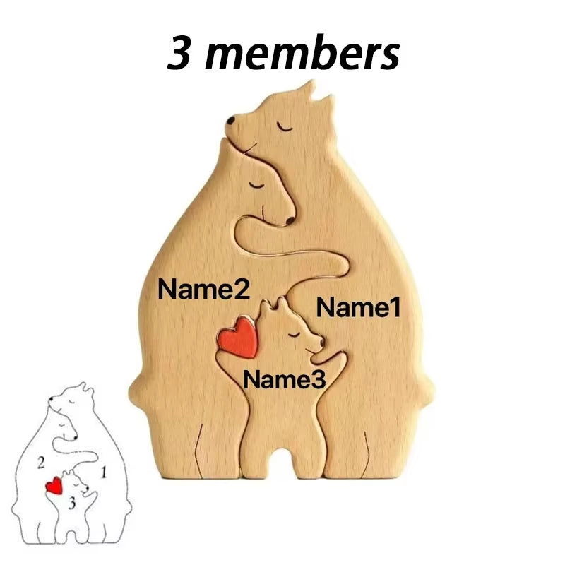 Art Wooden Bear Family Puzzle Personalized Name Custom Home Decor Thanksgiving