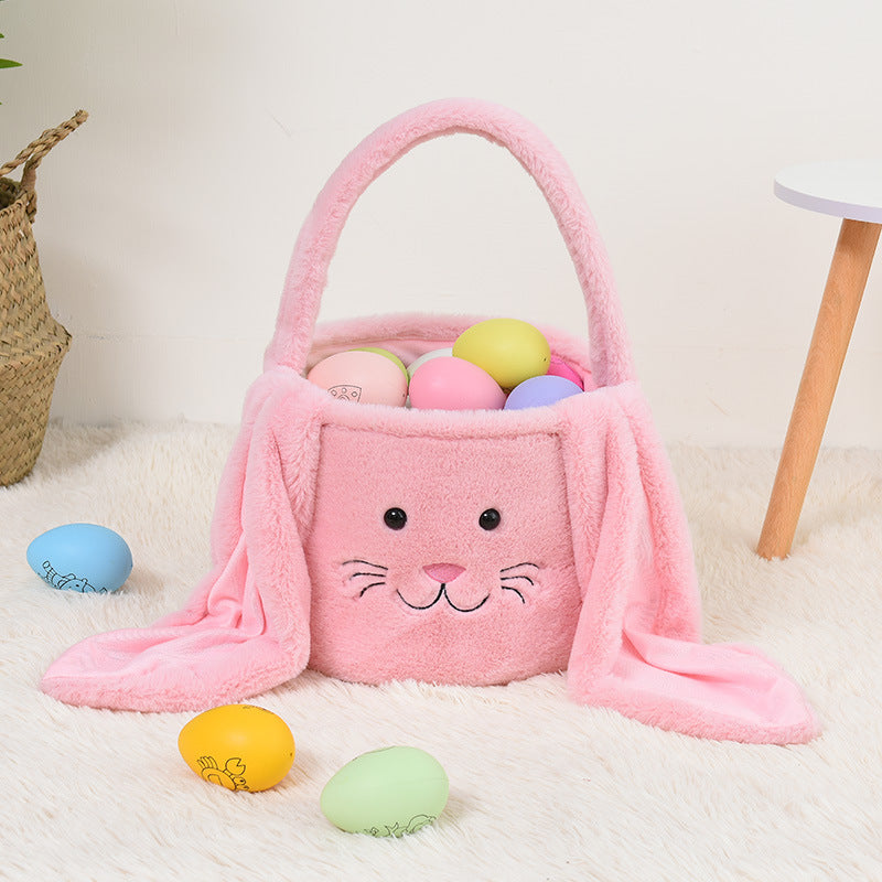 Custom Cute Furry Easter Bunny Basket with Glitter Name