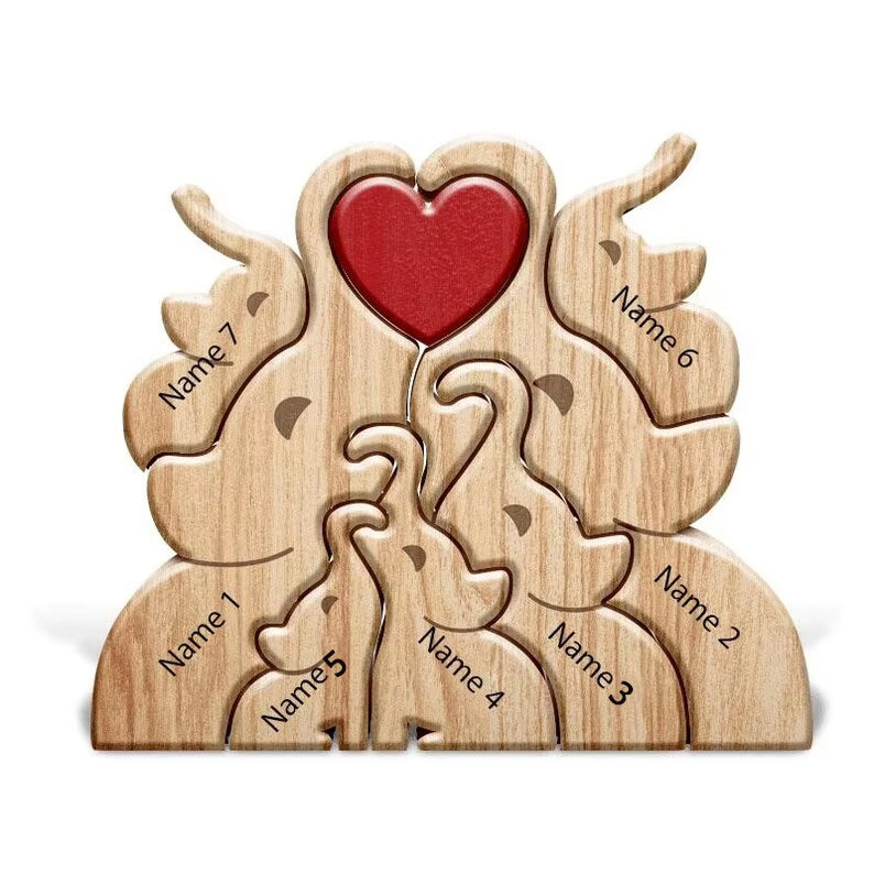 Personalized Wooden Elephant Puzzle Family Wood Animal Sculpture Puzzle