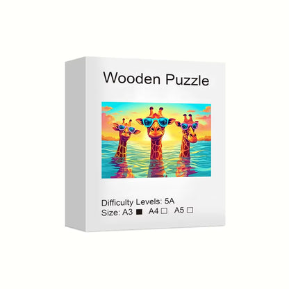 Three Leisurely Giraffes Wooden Puzzle