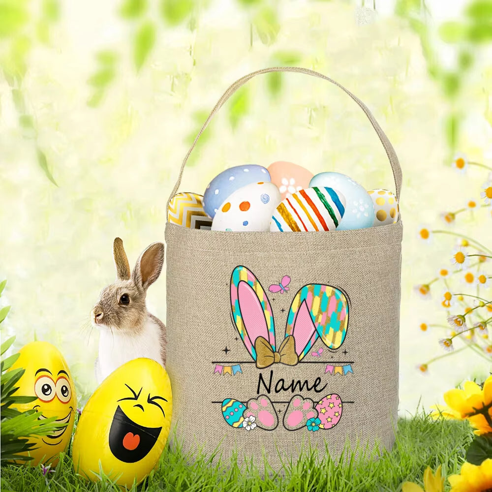 Personalized Easter Basket Bunny Eggs with Name Tote Bags Custom Candy Bucket