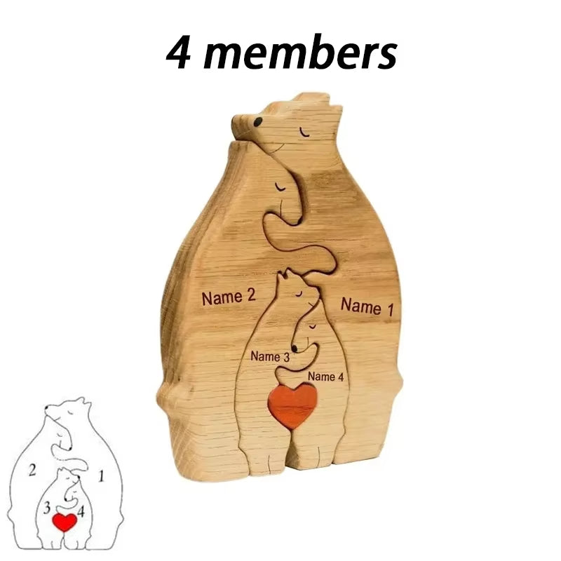 Art Wooden Bear Family Puzzle Personalized Name Custom Home Decor Thanksgiving