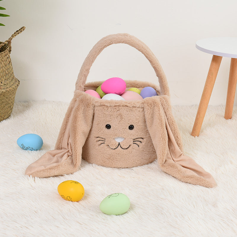 Custom Cute Furry Easter Bunny Basket with Glitter Name