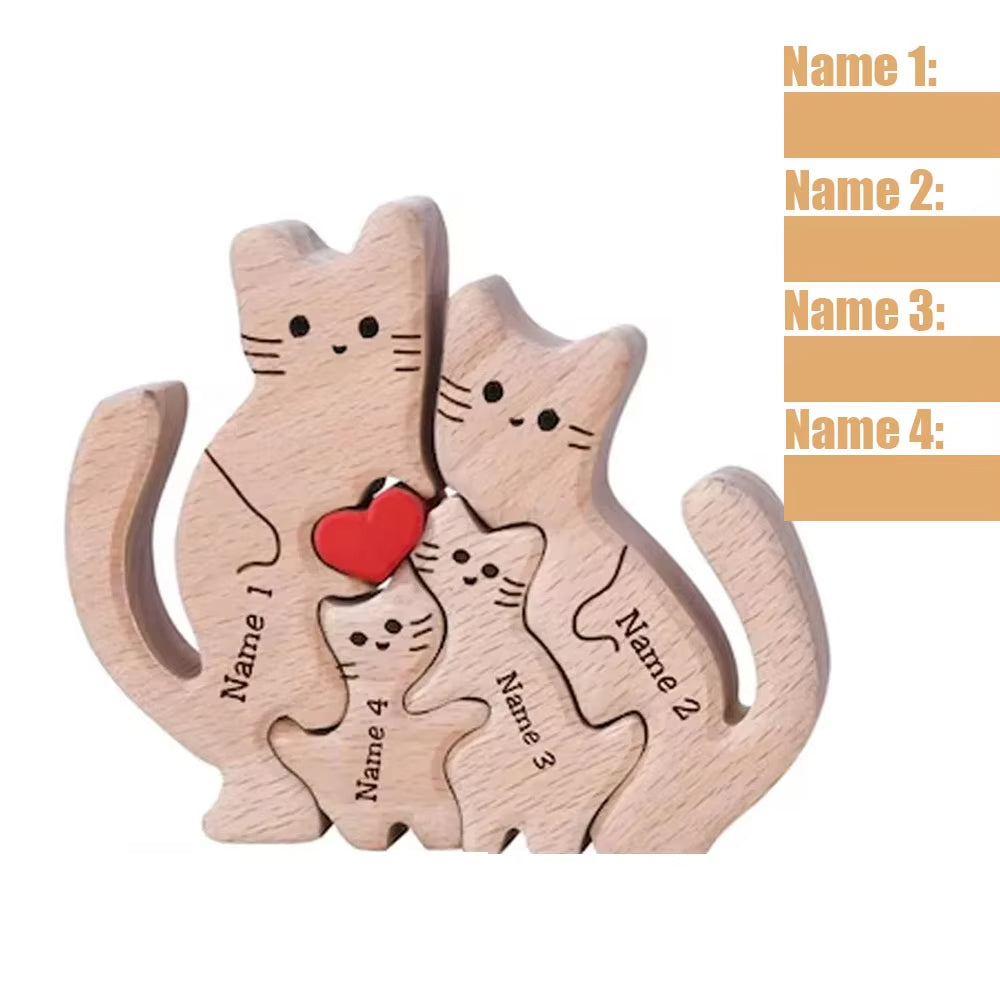 Wooden Cat Family Puzzle Animal Family Decor for New Mom Gift