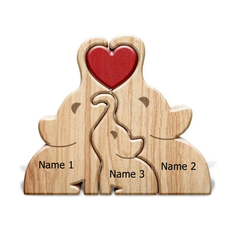 Personalized Wooden Elephant Puzzle Family Wood Animal Sculpture Puzzle