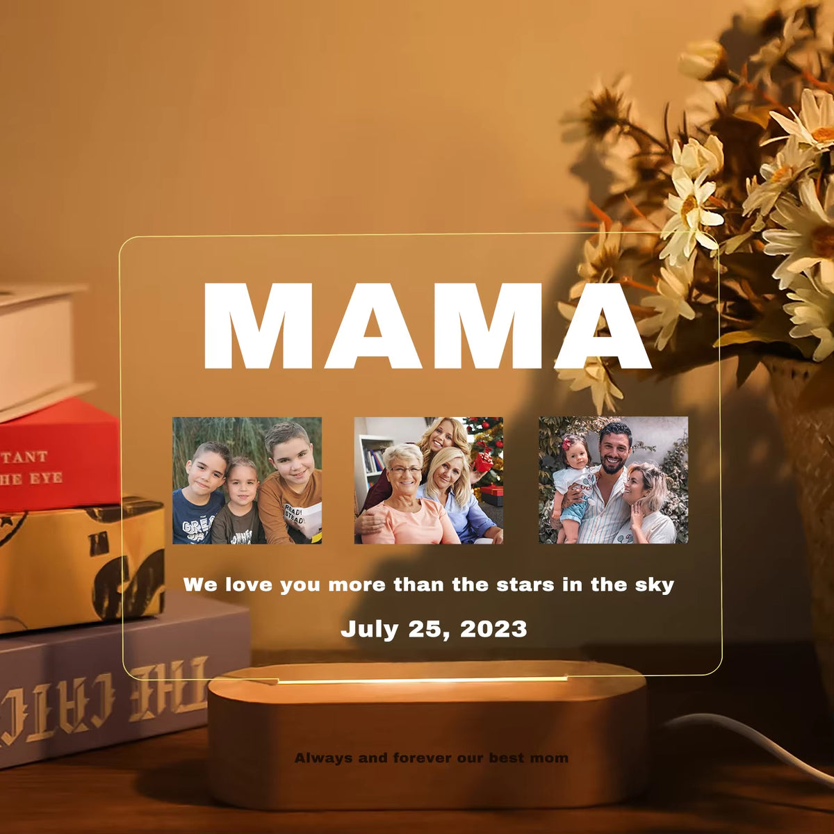 Personalized 3D Acrylic Custom Photo Lamp LED Night Light for Parents Love Mom Dad