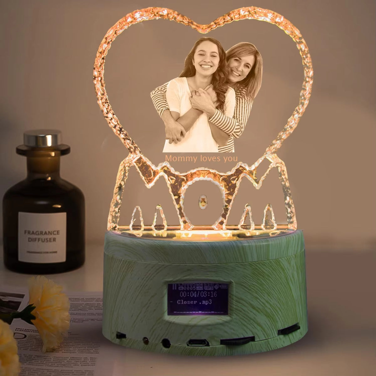 Love Crystal Photo Customized Picture Text Night Light Bluetooth Music Player