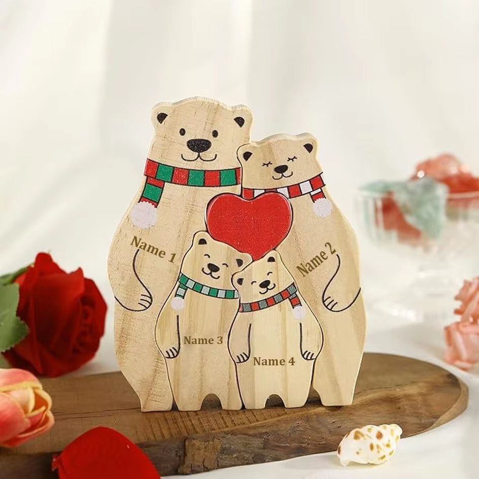 New Personalized Wooden Bear Custom Family Name Puzzle Sculpture