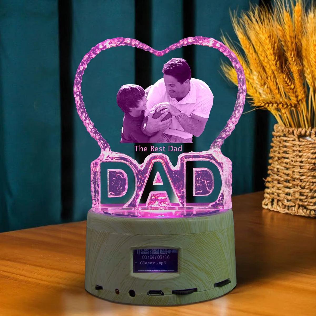 Love Crystal Photo Customized Picture Text Night Light Bluetooth Music Player