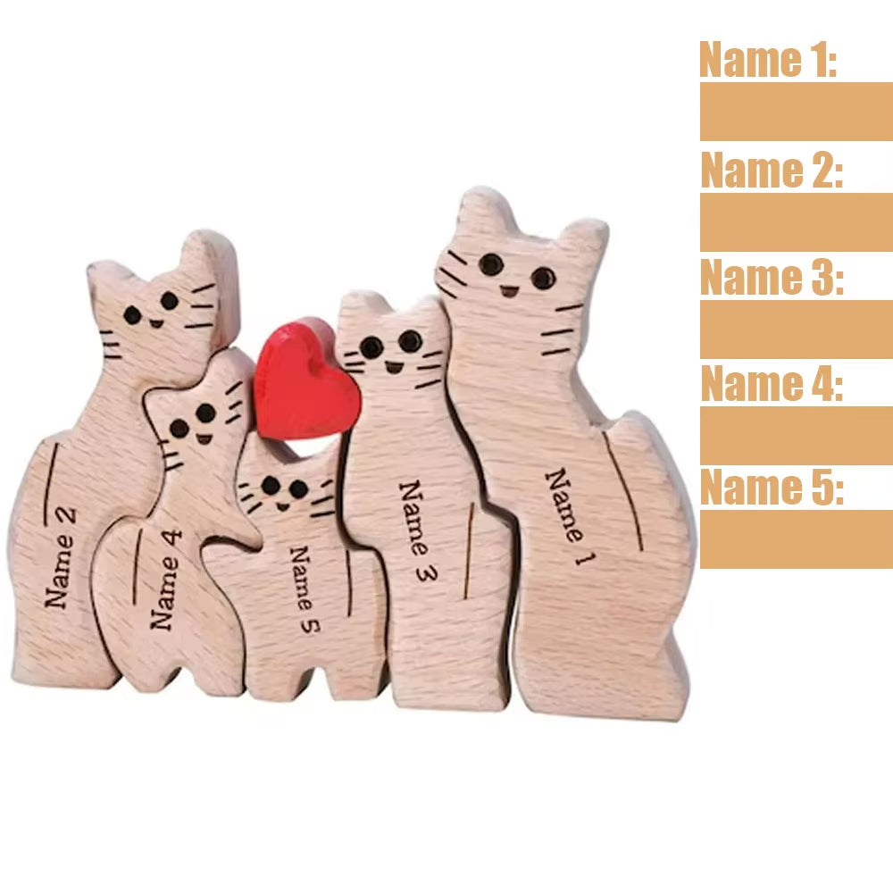 Wooden Cat Family Puzzle Animal Family Decor for New Mom Gift