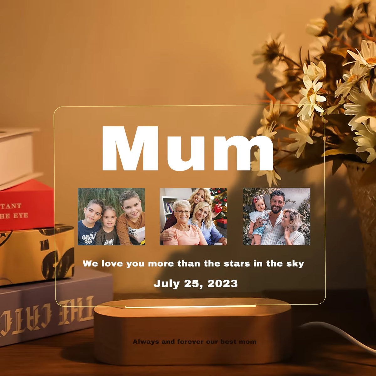 Personalized 3D Acrylic Custom Photo Lamp LED Night Light for Parents Love Mom Dad
