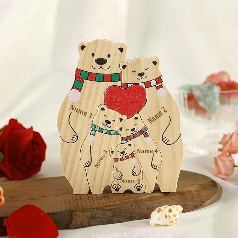 New Personalized Wooden Bear Custom Family Name Puzzle Sculpture