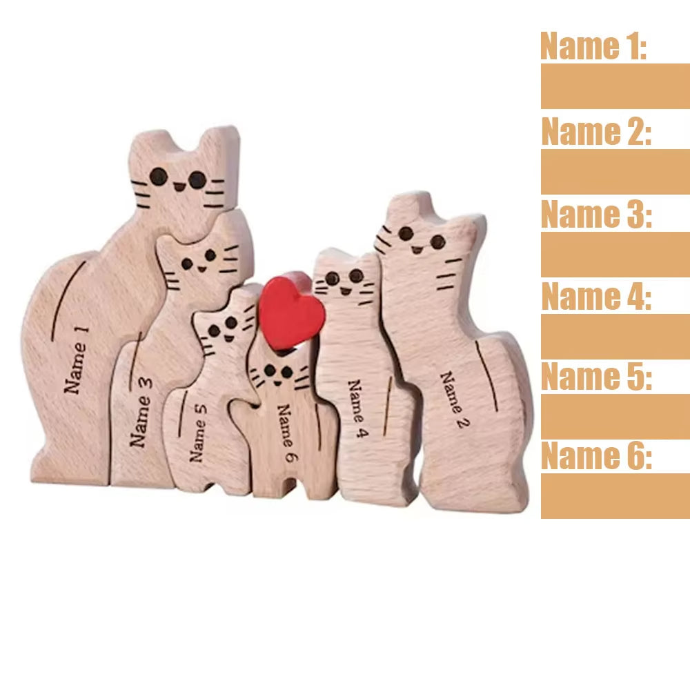 Wooden Cat Family Puzzle Animal Family Decor for New Mom Gift