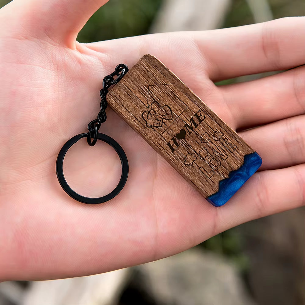 Custom Resin Wood Keychain Fashion Personlized Gift for Couple Car Key Ring Key Chain