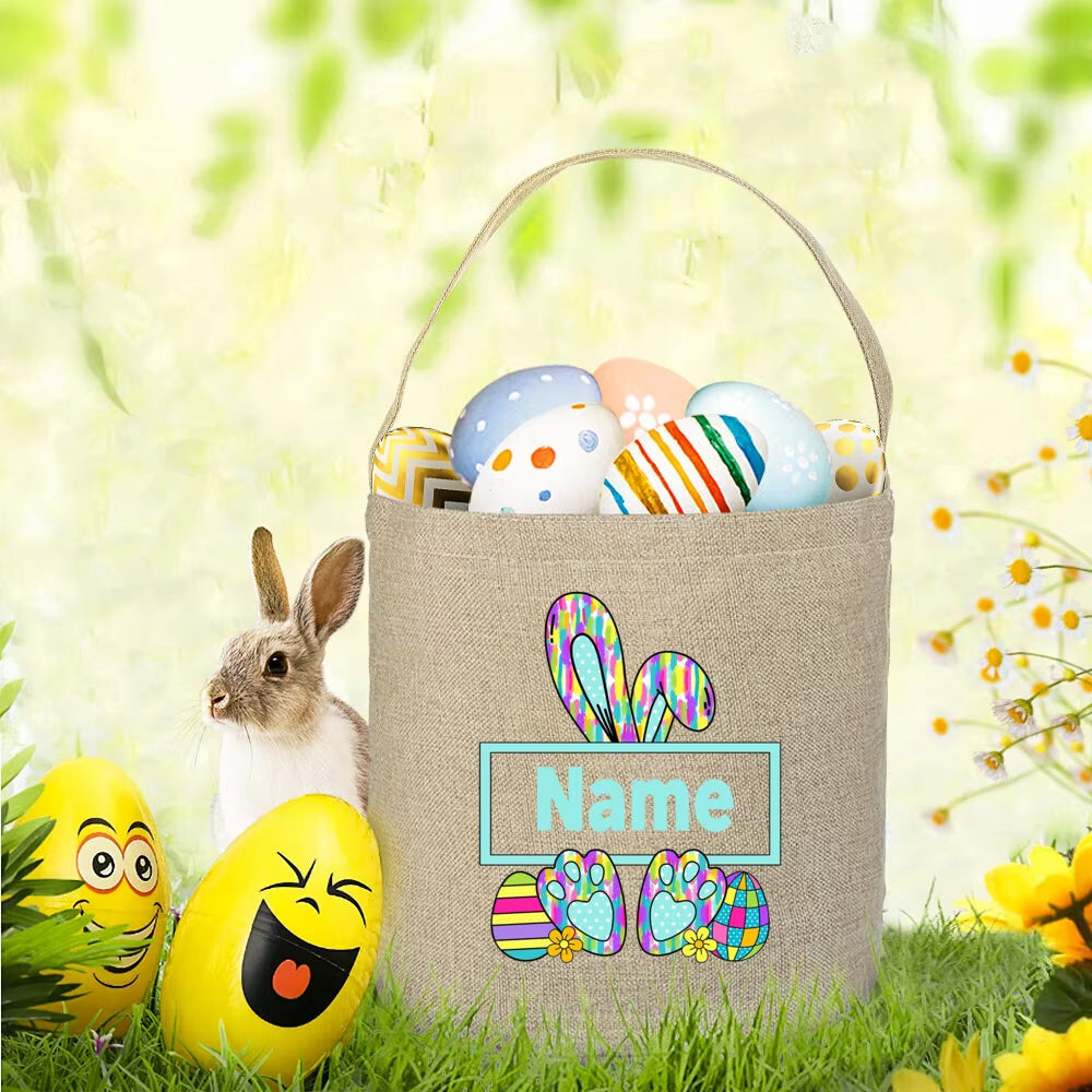 Personalized Easter Basket Bunny Eggs with Name Tote Bags Custom Candy Bucket