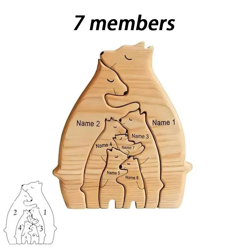Art Wooden Bear Family Puzzle Personalized Name Custom Home Decor Thanksgiving