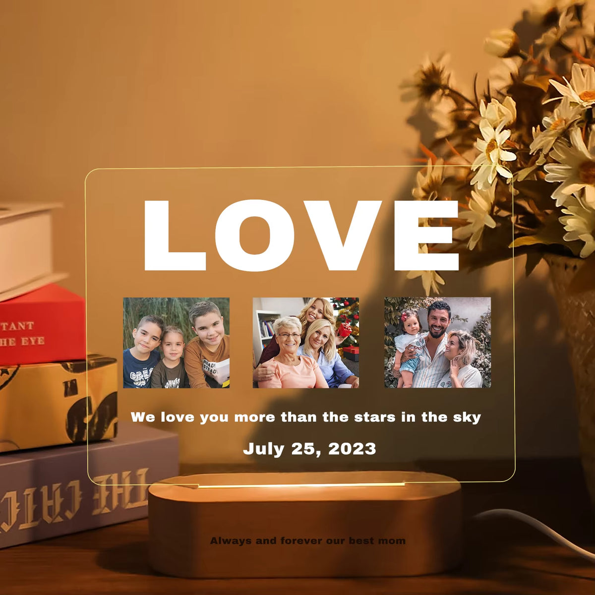Personalized 3D Acrylic Custom Photo Lamp LED Night Light for Parents Love Mom Dad