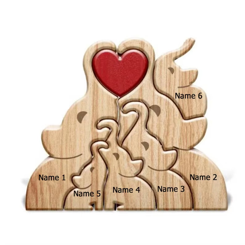 Personalized Wooden Elephant Puzzle Family Wood Animal Sculpture Puzzle