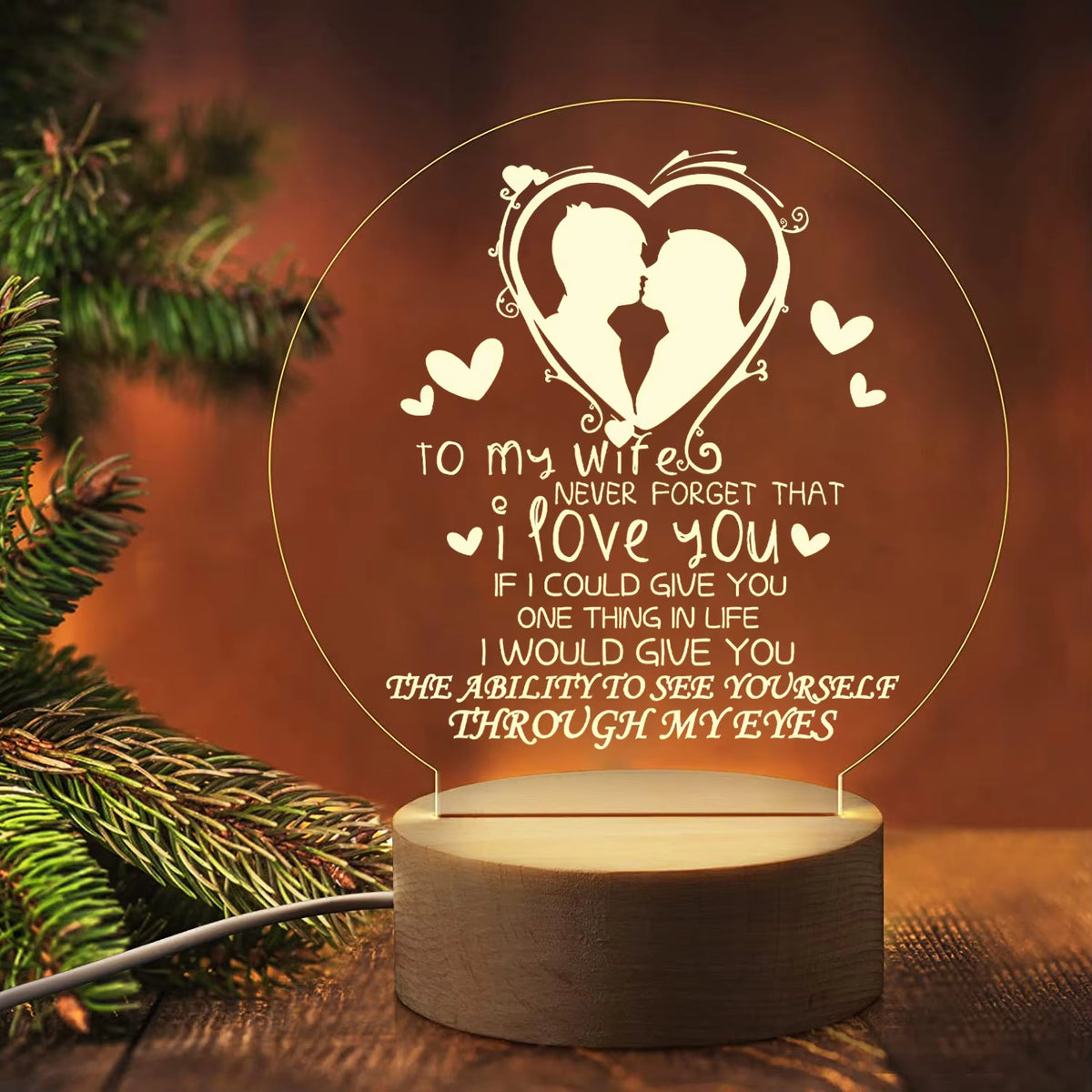 3D Night Light USB Wooden Base Decoration Maison Acrylic LED Lamp