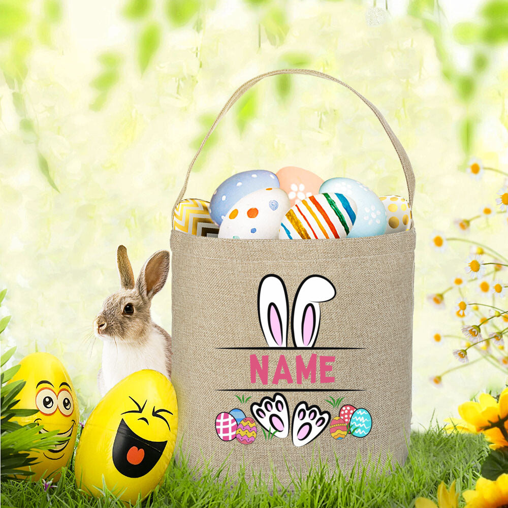Personalized Easter Basket Bunny with Name Kids Bucket Monogrammed Tote Bag