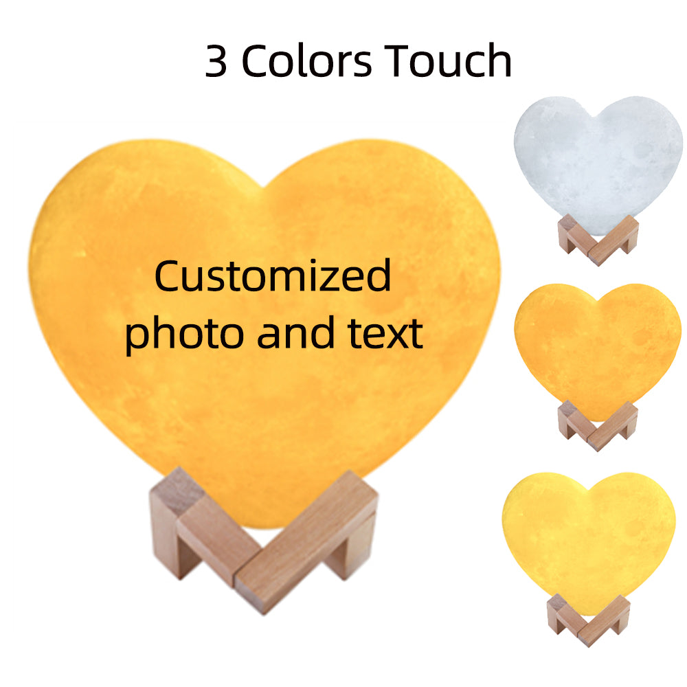 Heart Shape 3D Printed Moon Lamp Customized Photo Text Night Light